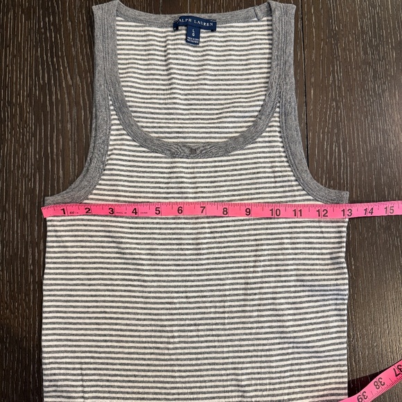 Y2K Ralph Lauren Ribbed Racerback Tank Top Gray & White Large - Picture 5 of 6
